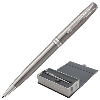 Ручка шариковая PARKER "Sonnet Core Stainless Steel CT", корпус серебристый, палладиевые детали, черная, 19315