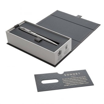 Ручка шариковая PARKER "Sonnet Core Stainless Steel CT", корпус серебристый, палладиевые детали, черная, 19315
