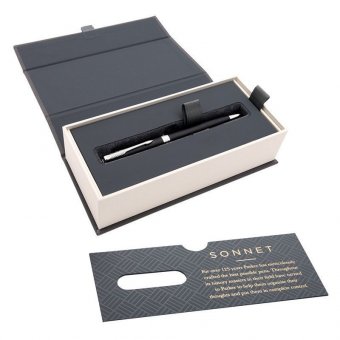 Ручка шариковая PARKER "Sonnet Core Matt Black CT", корпус черный матовый лак, палладиевые детали, черная, 193
