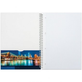 Тетрадь А4, 100 л, HATBER, спираль, клетка, глянцевый лак, карман, "CITYSCAPE" ("Город"), 100Ткм4B1сп_12523, T