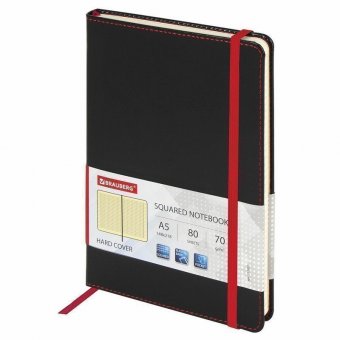 Блокнот А5 (148x218 мм), BRAUBERG "Office", под кожу, резинка, 80 л, черный, 111027