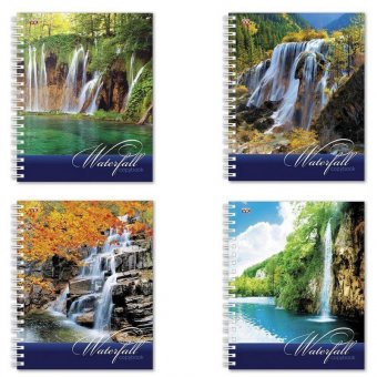 Тетрадь А5, 96 л, HATBER VK, спираль, клетка, обложка картон, "ВОДОПАДЫ" (4 вида), 96Т5C1сп, T140734