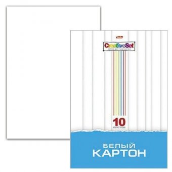 Картон белый А4 МЕЛОВАННЫЙ, 10 листов, в папке, HATBER, 205х295 мм, Creative Set, 10Кб4 05806, N049716