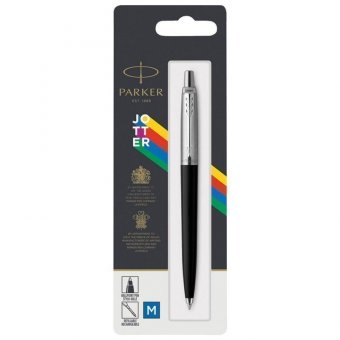 Ручка шариковая PARKER "Jotter Plastic CT", корпус черный, детали из нержавеющей стали, блистер, синяя, 209687