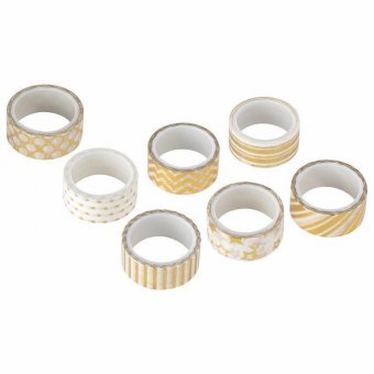 Клейкие WASHI-ленты для декора с фольгой ЗОЛОТИСТЫЕ, 15 мм х 3 м, 7 шт, рисовая бумага, ОСТРОВ СОКРОВИЩ, 66171