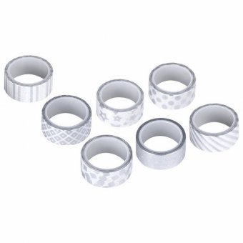 Клейкие WASHI-ленты для декора с фольгой СЕРЕБРИСТЫЕ, 15 мм х 3 м, 7 шт, рисовая бумага, ОСТРОВ СОКРОВИЩ, 6617
