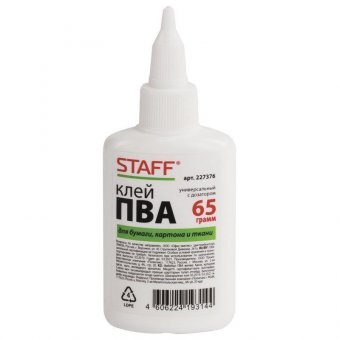 Клей ПВА с дозатором, 65 г, STAFF, 227376