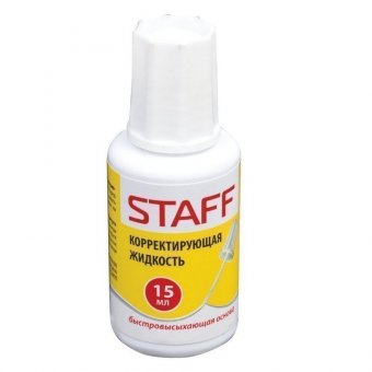 Корректирующая жидкость STAFF, быстросохнущая, 15 мл, с кисточкой, 226055