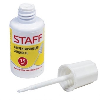 Корректирующая жидкость STAFF, быстросохнущая, 15 мл, с кисточкой, 226055