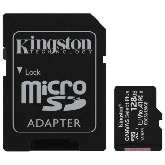 Карта памяти microSDXC 128 GB KINGSTON Canvas Select Plus UHS-I U1,100 Мб/с (class 10), адаптер, SDCS2/128 GB,