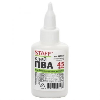 Клей ПВА с дозатором, 45 г, STAFF, 227375