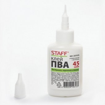 Клей ПВА с дозатором, 45 г, STAFF, 227375