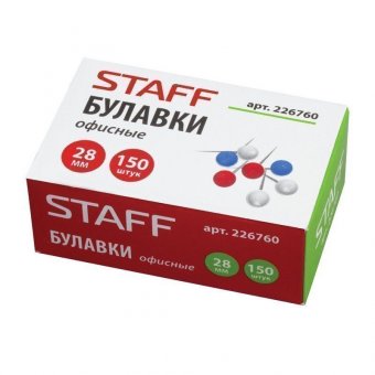 Булавки офисные STAFF, 28 мм, 150 шт, в картонной коробке, 226760