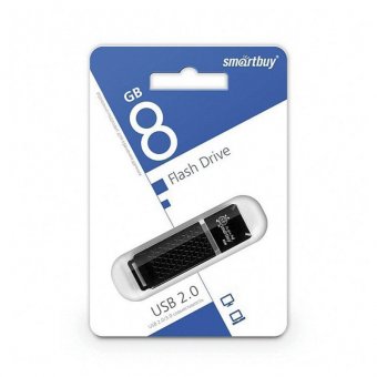Флэш-диск 8 GB, SMARTBUY Quartz, USB 2.0, черный, SB8GBQZ-K