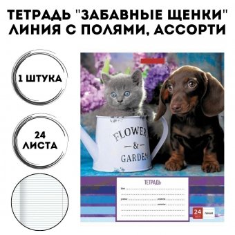 Тетрадь 24 листа Luxury Gift линия, обложка картон, "забавные щенки"
