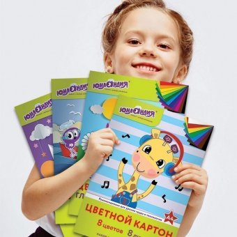 Картон цветной А4 МЕЛОВАННЫЙ (глянцевый), 8 листов 8 цветов, в папке, ЮНЛАНДИЯ, 200х290 мм, "ЮНЛАНДИК В ГОРАХ"