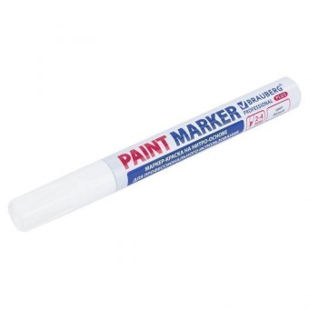 Маркер-краска лаковый (paint marker) 4 мм, БЕЛЫЙ, НИТРО-ОСНОВА, алюминиевый корпус, BRAUBERG PROFESSIONAL PLUS