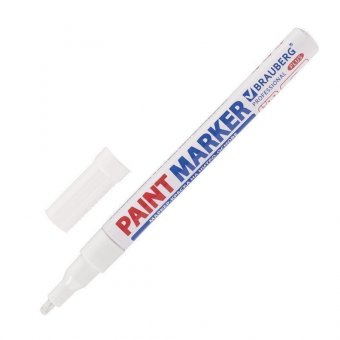 Маркер-краска лаковый (paint marker) 2 мм, БЕЛЫЙ, НИТРО-ОСНОВА, алюминиевый корпус, BRAUBERG PROFESSIONAL PLUS