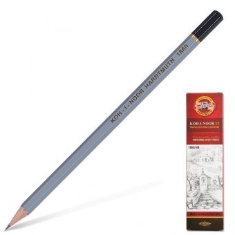 Карандаш чернографитный KOH-I-NOOR, 1 шт, "Gold Star", HB, без резинки, корпус серый, заточенный, 18600HB00104