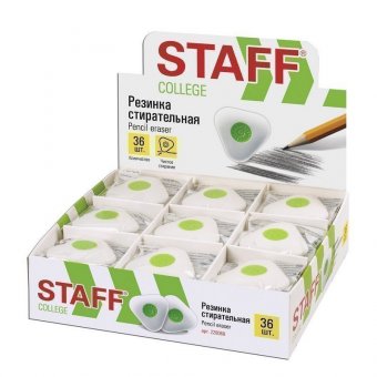 Ластик STAFF "Trio", 35х35х10 мм, треугольный, пластиковый держатель, термопластичная резина, 228068