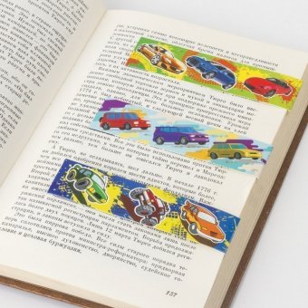 Закладки для книг с магнитом МАШИНЫ, набор 6 шт, блестки, 25x196 мм, ЮНЛАНДИЯ, 129619