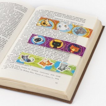 Закладки для книг с магнитом КОШЕЧКИ, набор 6 шт, блестки, 25x196 мм, ЮНЛАНДИЯ, 129615