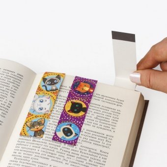 Закладки для книг с магнитом КОШЕЧКИ, набор 6 шт, блестки, 25x196 мм, ЮНЛАНДИЯ, 129615