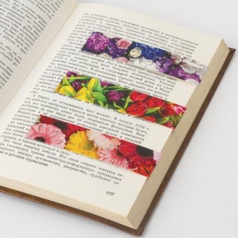 Закладки для книг с магнитом ЦВЕТЫ, набор 6 шт, блестки, 25x196 мм, ЮНЛАНДИЯ, 129618