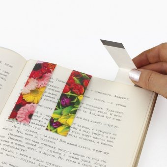 Закладки для книг с магнитом ЦВЕТЫ, набор 6 шт, блестки, 25x196 мм, ЮНЛАНДИЯ, 129618