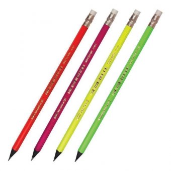 Карандаш чернографитный BIC, 1 шт, "Evolution Fluo", HB, с резинкой, пластиковый, корпус ассорти, заточенный, 