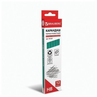 Карандаш чернографитный BRAUBERG, 1 шт, "Grass", НВ, без резинки, пластиковый, корпус зеленый, заточенный, 181