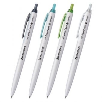 Ручка шариковая масляная автоматическая BRAUBERG "Sky White", СИНЯЯ, клип ассорти, узел 0,7 мм, линия письма 0