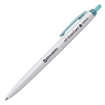 Ручка шариковая масляная автоматическая BRAUBERG "Sky White", СИНЯЯ, клип ассорти, узел 0,7 мм, линия письма 0