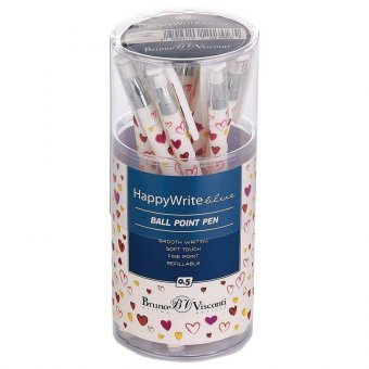 Ручка шариковая BRUNO VISCONTI "HappyWrite", СИНЯЯ, "Сердечки", узел 0,5 мм, линия письма 0,3 мм, 20-0147