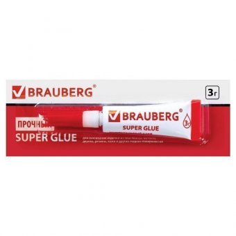 Клей моментальный (суперклей) BRAUBERG, ПРОЧНЫЙ, НОВАЯ УПАКОВКА 3 г, 605566