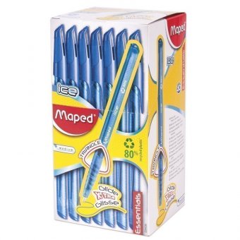 Ручка шариковая масляная MAPED (Франция) "Green Ice", СИНЯЯ, корпус тонированный, узел 1 мм, линия письма 0,6 