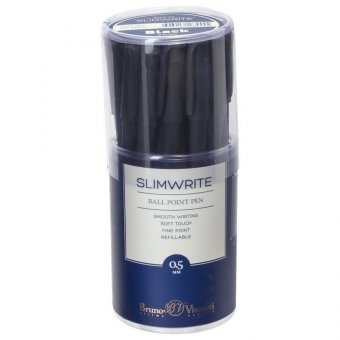 Ручка шариковая BRUNO VISCONTI "SlimWrite", "Black", СИНЯЯ, корпус черный, узел 0,5 мм, линия письма 0,3 мм, 2