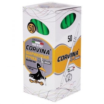 Ручка шариковая CORVINA (Италия) "51 Classic", ЗЕЛЕНАЯ, корпус прозрачный, узел 1 мм, линия письма 0,7 мм, 401