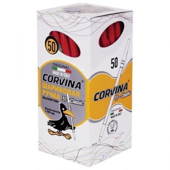 Ручка шариковая CORVINA (Италия) "51 Classic", КРАСНАЯ, корпус прозрачный, узел 1 мм, линия письма 0,7 мм, 401