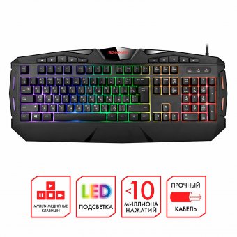 Клавиатура проводная игровая SONNEN Q9M, USB, 104 клавиши + 10 мультимедийных, RGB, черная, 513511
