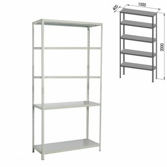 Стеллаж металлический BRABIX "MS Plus-200/40-5", 2000х1000х400 мм, 5 полок, регулируемые опоры, 291109, S241BR