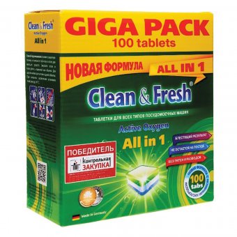 Таблетки для посудомоечных машин 100 шт. CLEAN&FRESH 
