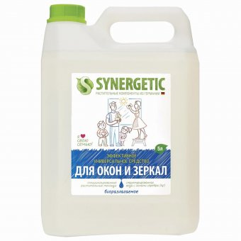 Средство для мытья стекол и зеркал с антибактериальным эффектом 5 л SYNERGETIC, биоразлагаемое, 96
