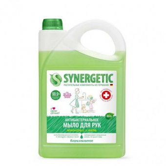 Мыло жидкое антибактериальное 3,5 л SYNERGETIC "Лемонграсс и мята", антизапах, 105201