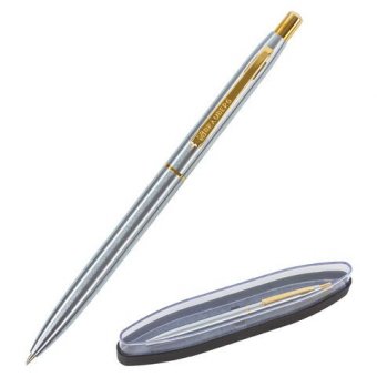 Ручка подарочная шариковая BRAUBERG Brioso, СИНЯЯ, корпус серебристый с золотистыми деталями, линия письма 0,5