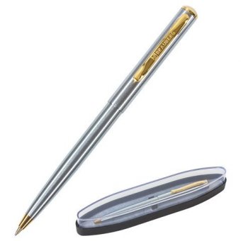 Ручка подарочная шариковая BRAUBERG Maestro, СИНЯЯ, корпус серебристый с золотистым, линия письма 0,5 мм, 1434