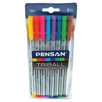 Ручки шариковые масляные PENSAN "Triball Colored", НАБОР 8 шт., АССОРТИ, узел 1 мм, линия письма 0,5 мм, 1003/
