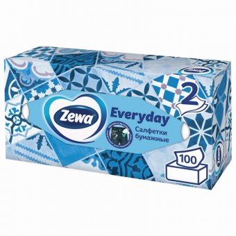 Салфетки косметические 100 штук в картонном боксе, 2-слойные, ZEWA Everyday, 24516, 6286