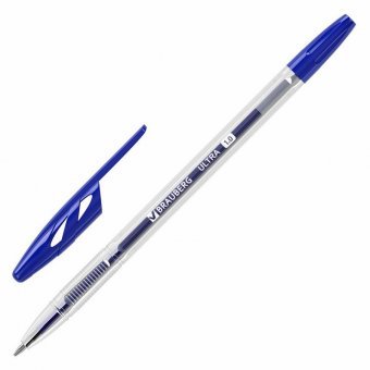 Ручки шариковые BRAUBERG "ULTRA", СИНИЕ, НАБОР 10 штук, корпус прозрачный, узел 1 мм, 143570