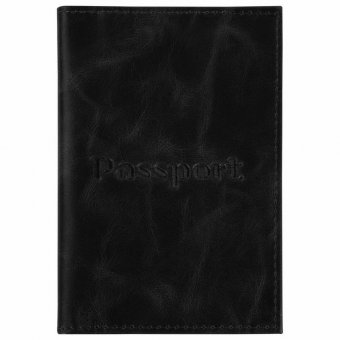 Обложка для паспорта натуральная кожа пулап, "Passport", кожаные карманы, черная, BRAUBERG, 238198